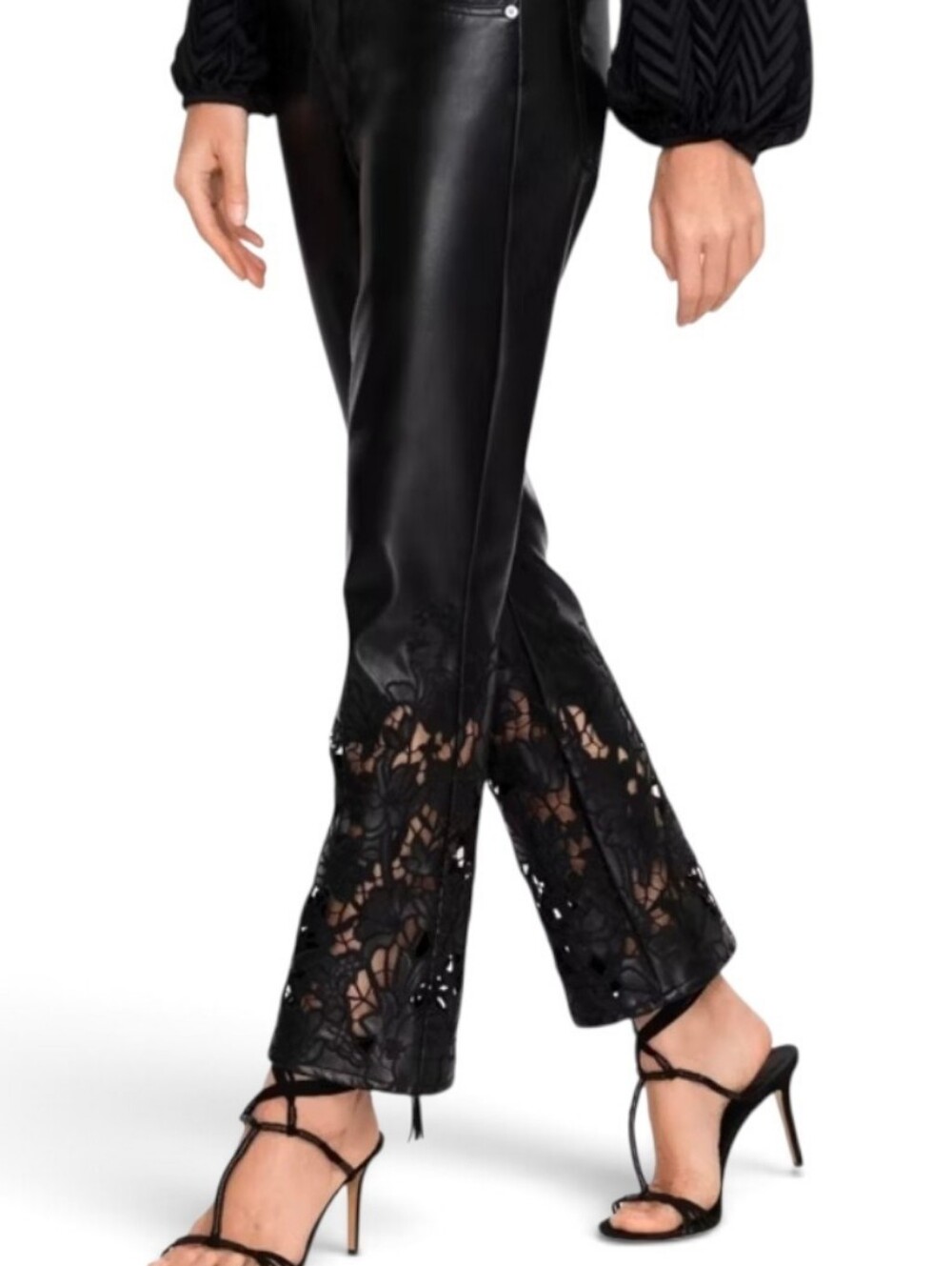 JOHNNY WAS Black Portia Vegan Leather Lace Cutout Cropped Pants - Size 25